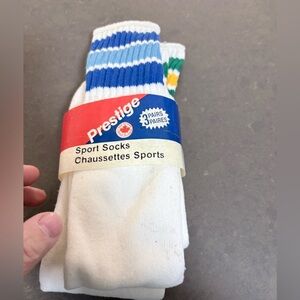 Men's White Sport Socks with Blue & Green Stripe vintage 1980s  - 2 pairs tube